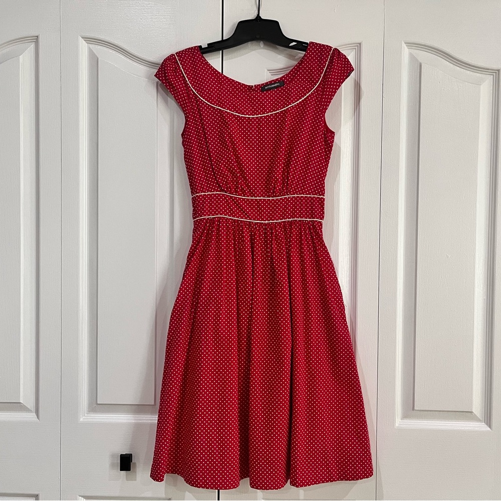 ModCloth Emily and Fin Red Polka Dot Cap Sleeve Dress XS - Picture 2 of 6